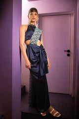 Printed Metallic Ready Saree With Blouse & Skirt